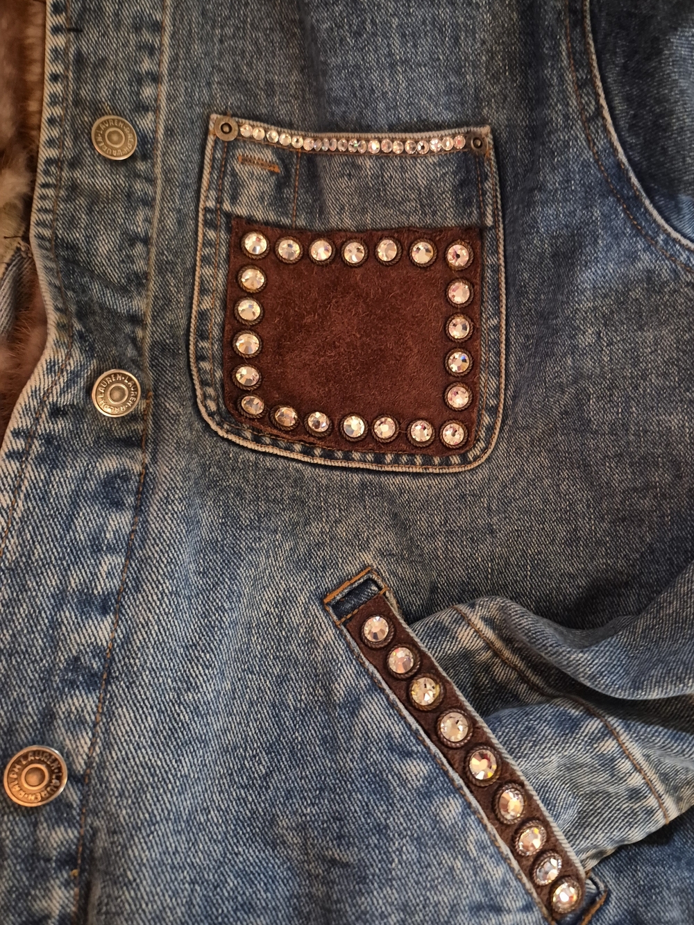 Last Price Cut For Ralph Lauren Blue Denim Bomber Jacket with Real Fox Fur Trim - Picture 4 of 5